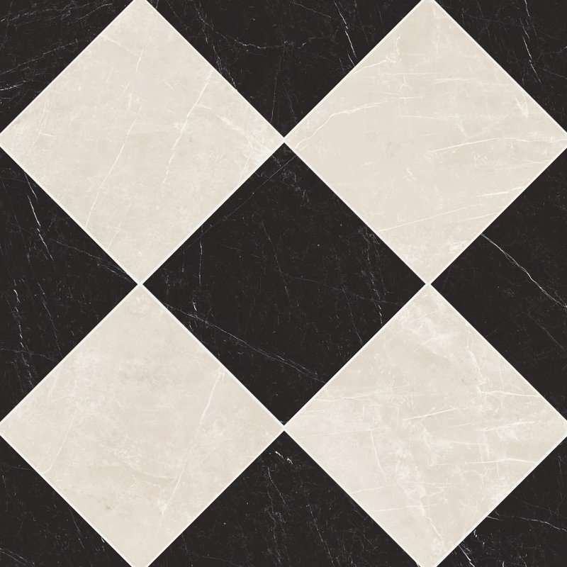 Tuscany Checkerboard 12X12 Marquina And Dolomia, Marquina/Dolomia