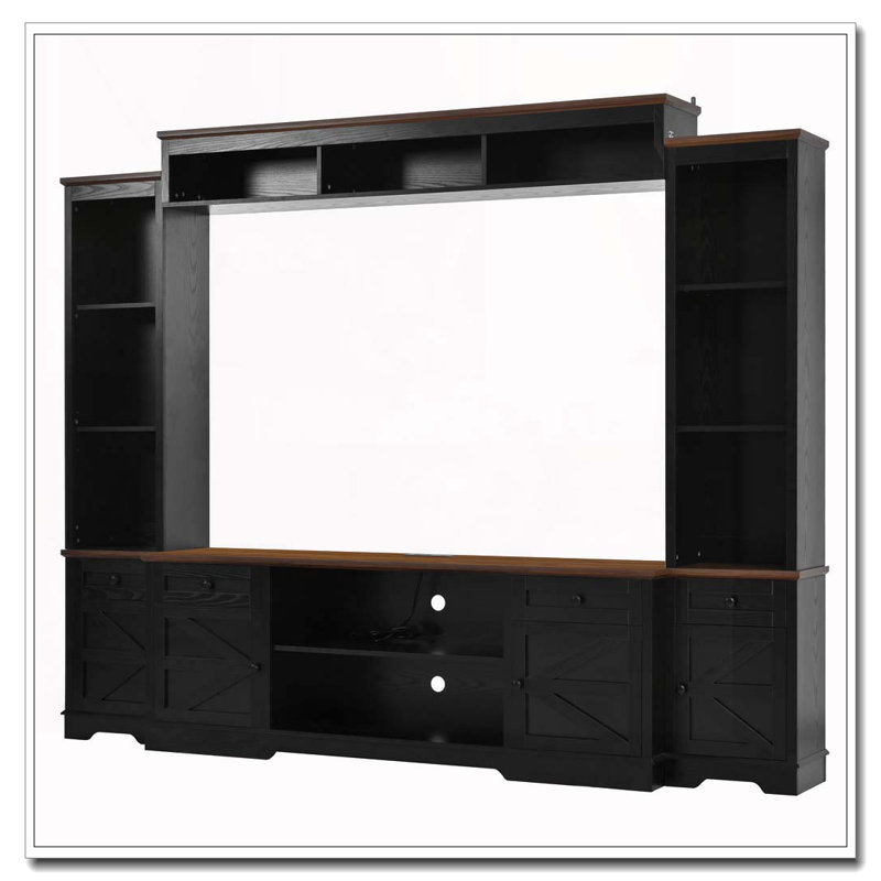 Meuble audio-vidéo l 98,8 po avec tablettes pour téléviseurs de 80 po ou moins, Blanc + noyer