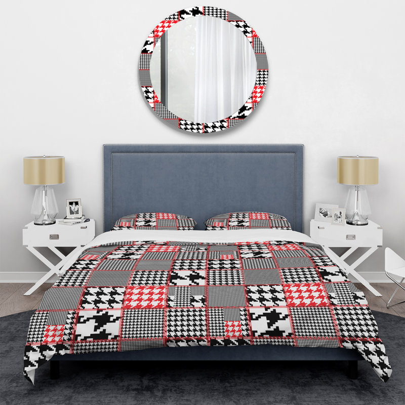 White and Silver Patchwork - Abstract Duvet Cover Set - Microfiber Polyester, King Duvet Cover + 2 King Shams