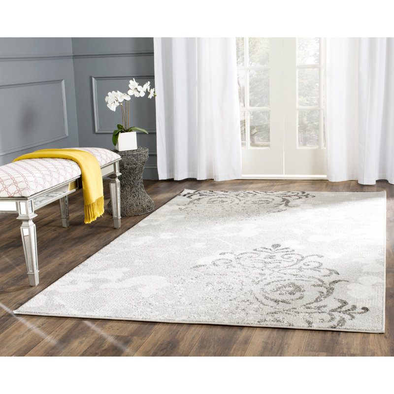 Davonn Floral Silver Area Rug, Rectangle 4' x 6'