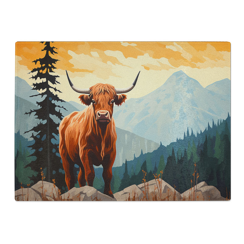 Highland Cow Minimalism  Glass Chopping Board