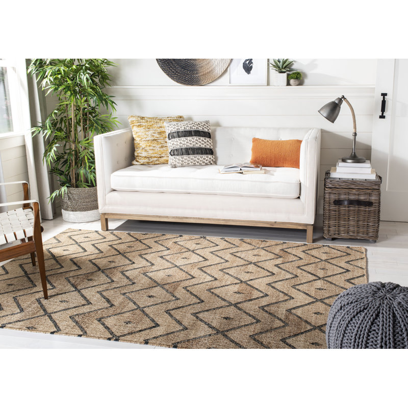Hawes Hand Loomed Jute, Cotton Geometric Rug, Rectangle 4' x 6'