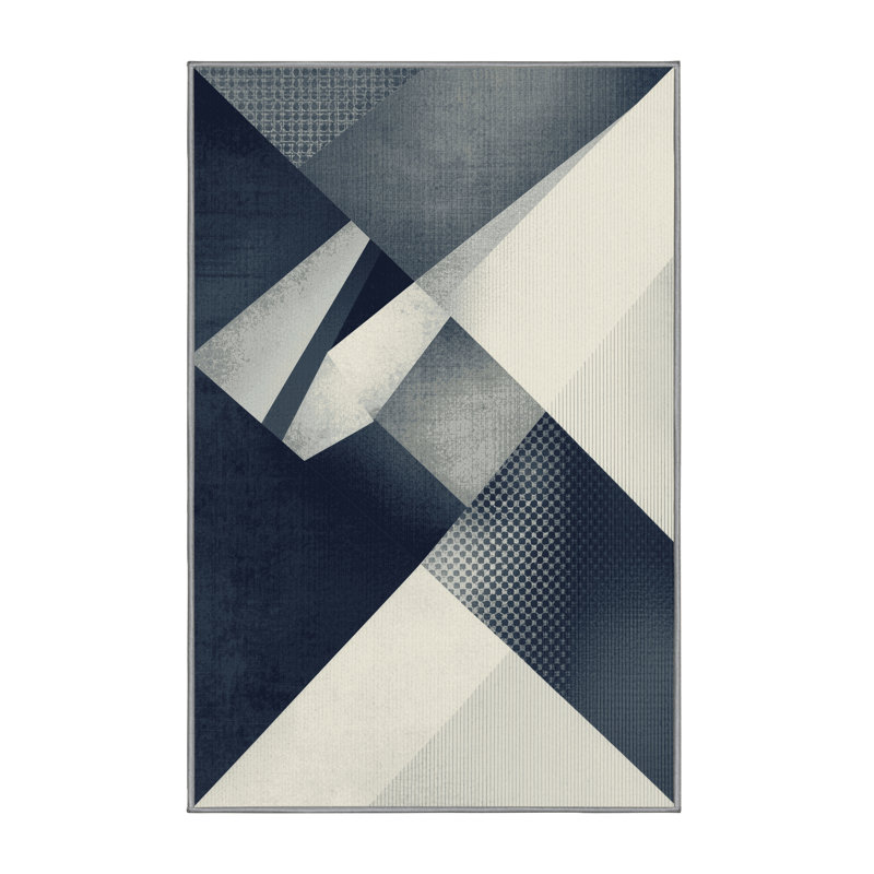 Machine Washable Cities & Countries Doha Islamic Art Museum Sleek & Chic Modern Geometric Rug in Gray – Gray Binding, 5x8