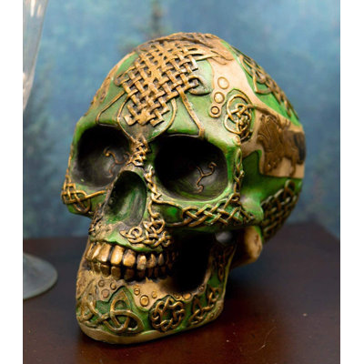 Ashly Ebros tatouer lion celtique royal noué à la main Shamrock crâne tribal vert et or tirelire Ossuary Macabre Labyrinth Dark Arts Decor Statue tirelires