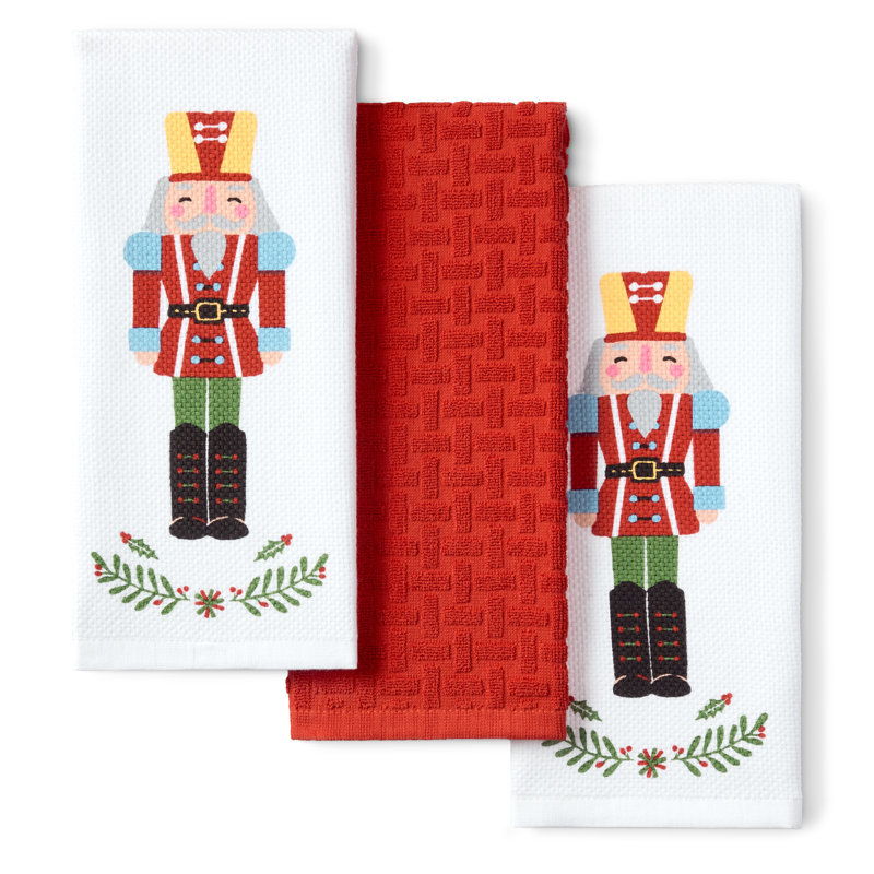  Ensemble de 3 serviettes de cuisine casse-noisette de Noël, Rouge multi