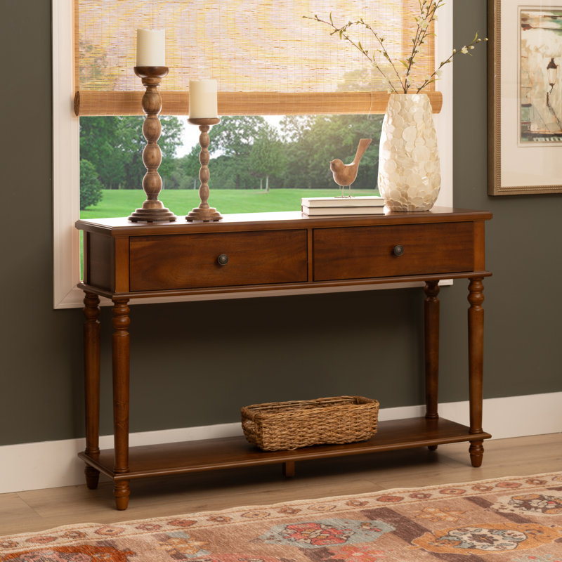 Birkley 48” 2-Drawer Console Table With Display Shelf, Brown