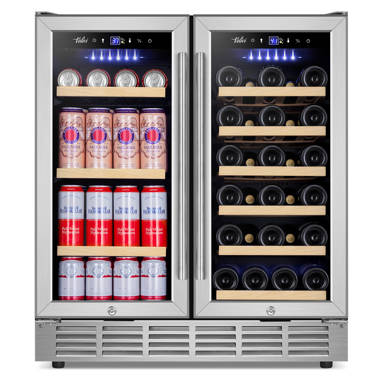 Lanbo Wine and Beverage Cooler, 30 inch Compressor Under Counter Wine and Beverage Fridge, 33 Bottle and 70 Can - Black