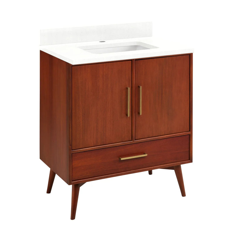 30" Novak Single Bathroom Vanity Set with Rectangular Undermount Sink, Natural Teak - 31" W, Single-Hole