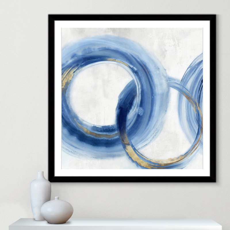 «Blue Cosmic Cascade II» par Emma Peal, Cadre noir, H 42,5 po x l 42,5 po