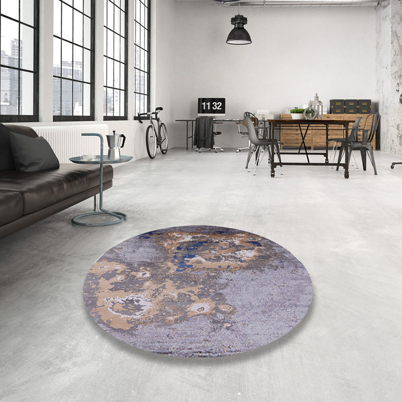 Tapis abstrait gris, Rond 5 pi