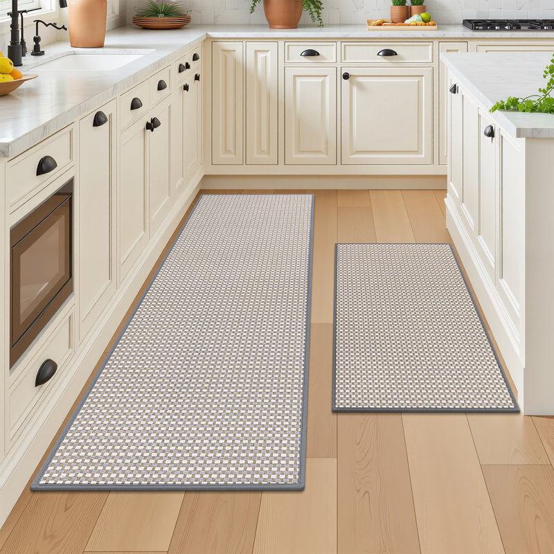 Tapis de cuisine antidérapant et antidérapant (ensemble de 2), Blanc / Gris