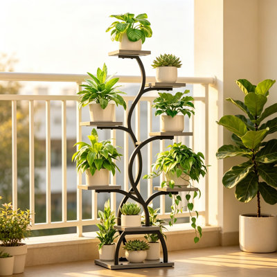 Support pour plante d'intérieur avec culture de lumière, tablette de coin à 8 niveaux, tablette de plante de 49 pouces de hauteur avec des plantes de culture à spectre complet pour plantes d'intérieur, porte-fleurs lumineux pour le balcon du salon, gris