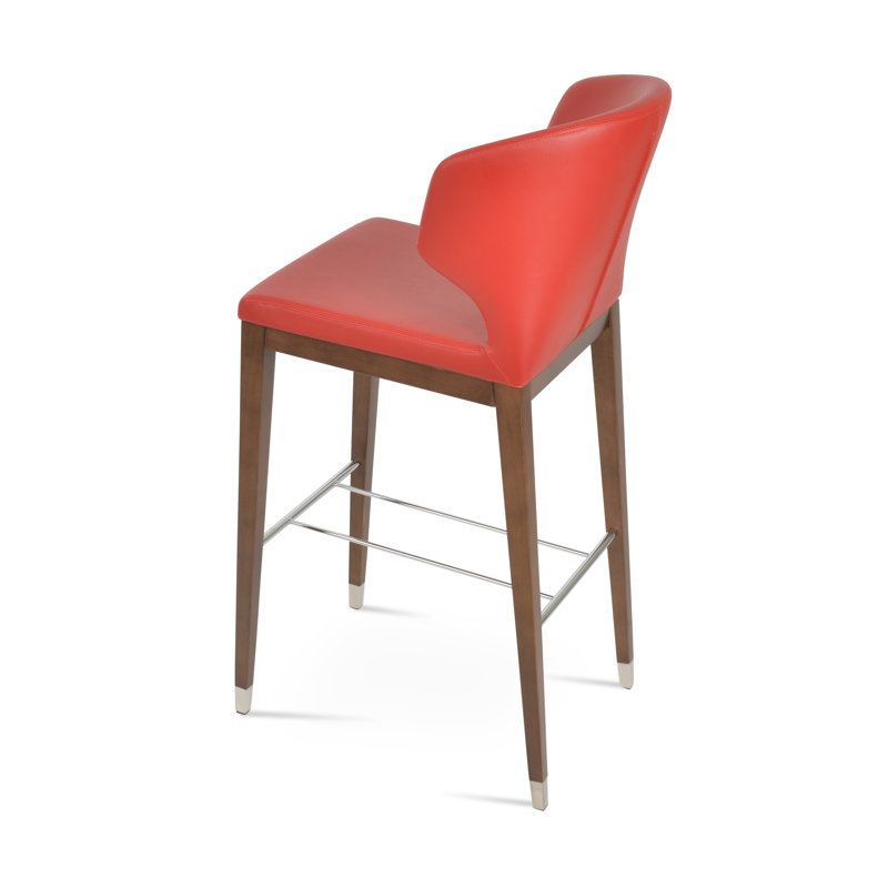 Tabouret de bar et de comptoir en bois Amed avec anneau chromé, Tabouret de bar (siège d'une hauteur de 29 po)