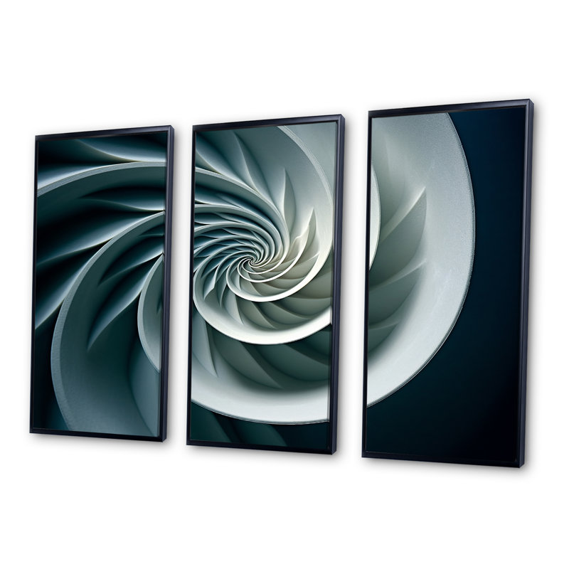 Turquoise coquille tourbillonnante - ensemble de décorations murales Nautilus, Cadre flottant noir