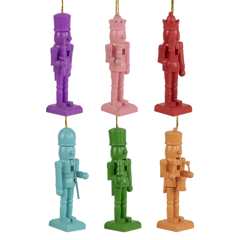 Rainbow Nutcracker Wooden Christmas Ornaments - 5" - Multicolor - Set Of 5