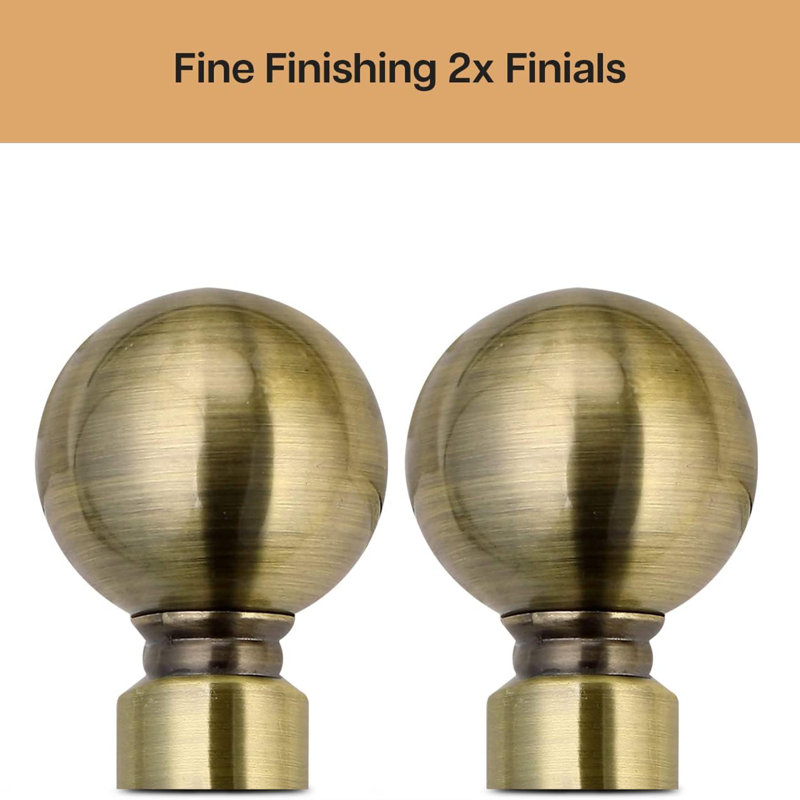 Adjustable Plain Metal Ball Curtain Rod, 120-210 Cm, Antique Brass