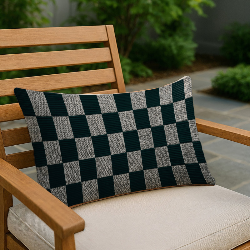 Coussin décoratif à carreaux brun intérieur et extérieur, Bleu à carreaux 125, Rectangle H 20 po x l 14 po