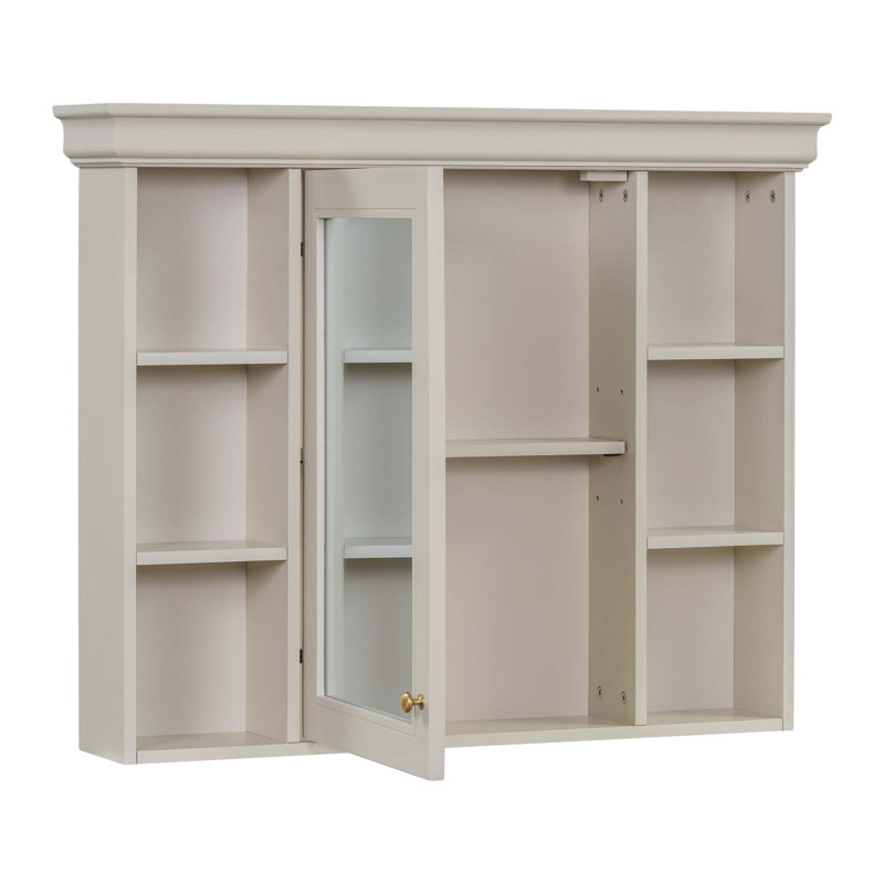 Armoire à pharmacie murale moderne avec porte miroir et 6 tablettes ouvertes Modern, Beige