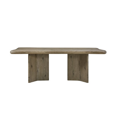 Table à double piédestal en placage de chêne noueux anglais, procurant un équilibre structurel et des courbes douces organiques, chêne de 42 po de largeur