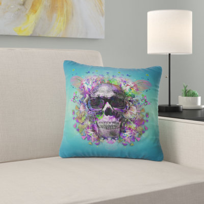 Tête de mort avec lunettes et papillons - coussin imprimé abstrait