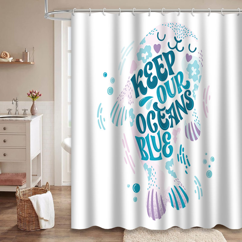 Rideau de douche Keep Blue Ocean avec 12 crochets, L 72 po x l 72 po