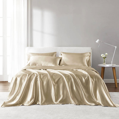 Twin Satin Bedding Collection - Wrinkle , Fits 16" Mattresses, 1 Flat Sheet, Fitted 4 Pillowcases, Silky And Warm Luxury Sheet Wrinkle-, Up To Mattress Compatible, Smooth Fashionable Appeal