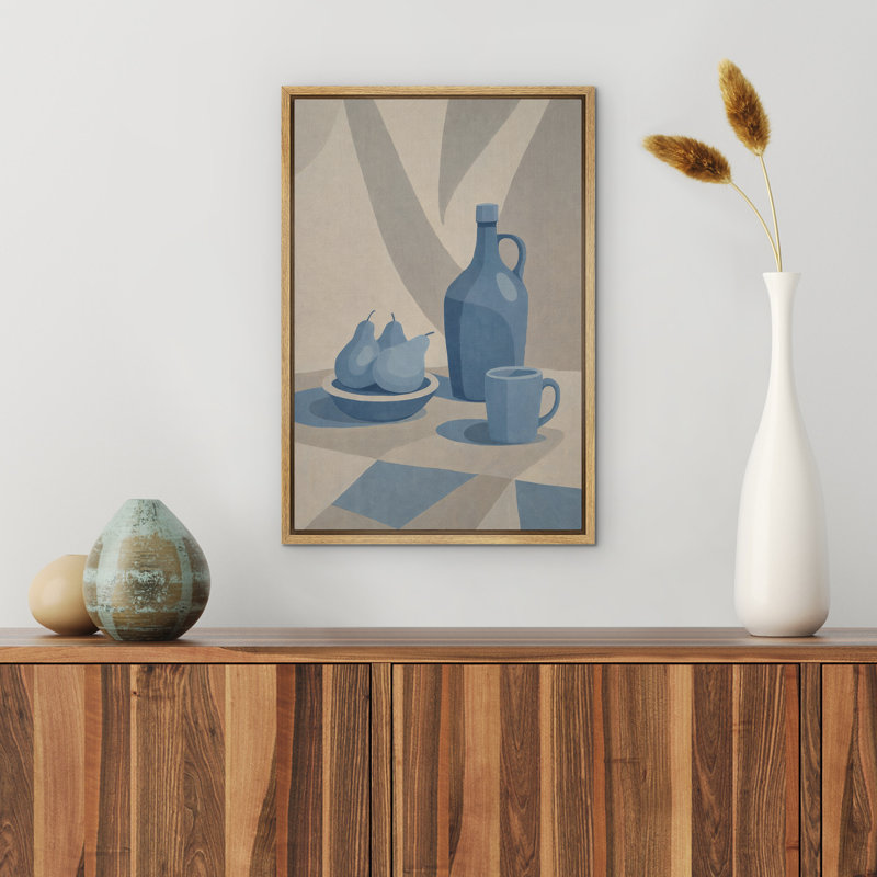 Reproduction d'art mural bleu minimaliste nature morte poire fruit, Naturel, H 24 po x l 16 po x P 1,5 po