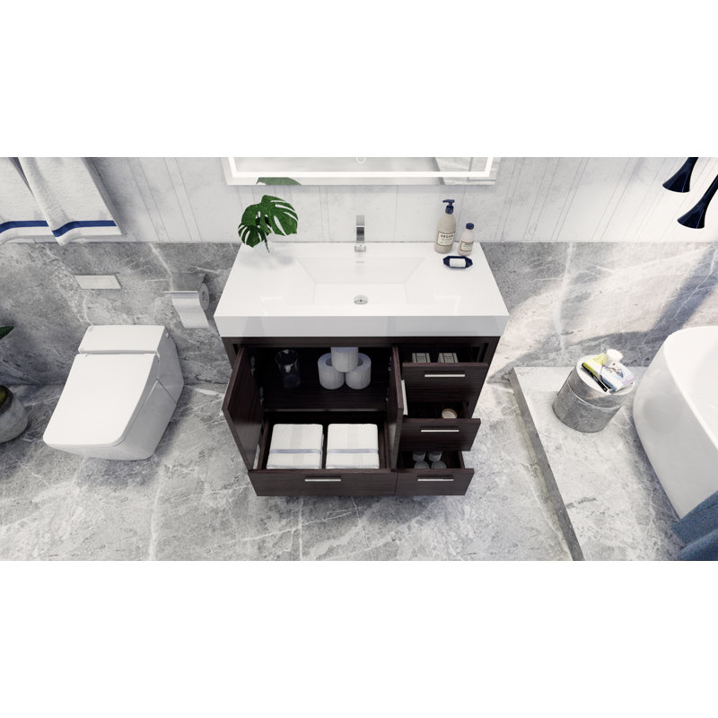 Meuble-lavabo simple 42 po Charmante, Chêne gris foncé, Chrome