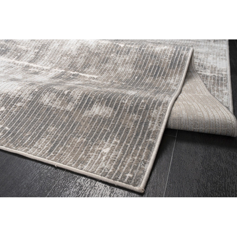 Tapis abstrait gris en polypropylène / jute tissé à la machine, Rectangle 2 pi 7 po x 4 pi 11 po