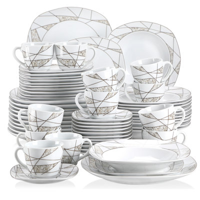 60 Piece Porcelain China Dinnerware Set - Service for 12