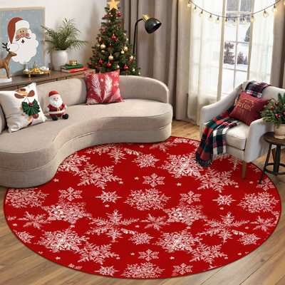 Chamora Washable Christmas Rug With Classic Red and Snowflake Design