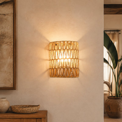 5000mAh Rechargeable Boho Rattan Wall Sconce with RGB Lighting and Stepless Dimming, Cordless Wicker Lamp for Bedroom, Bathroom, Passageway and Living Room