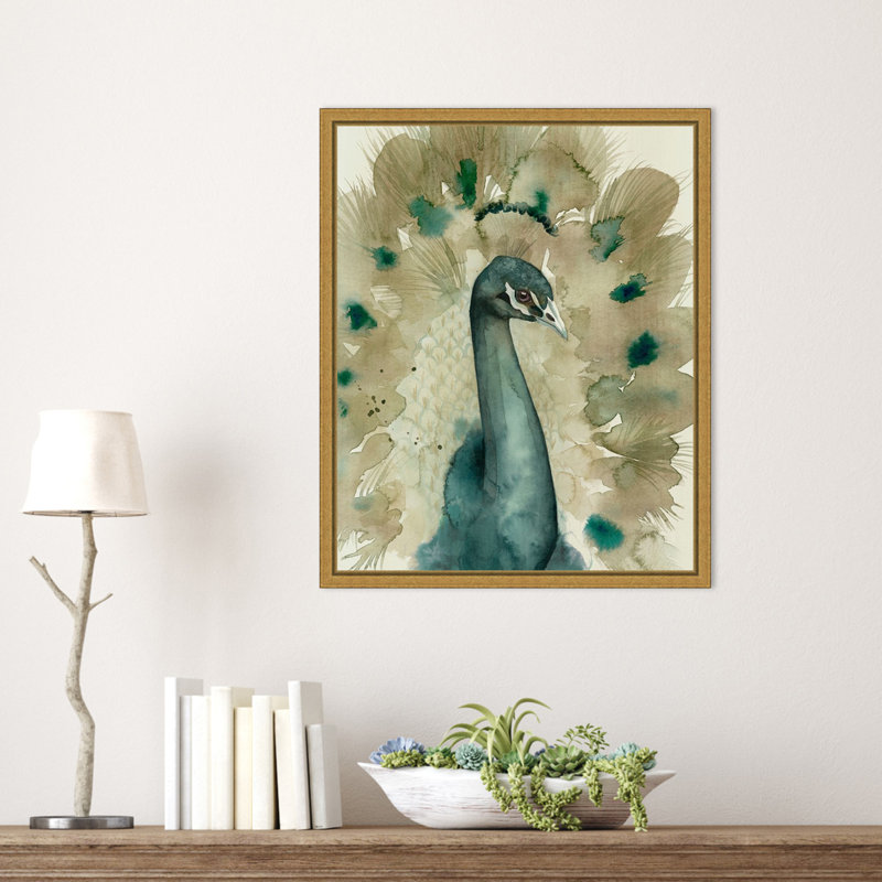 Impression sur toile encadrée sépia paon I par Grace Popp, H 20 po x l 16 po