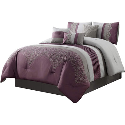 Chloe 7-Piece Pleated Stripe Medallion Embroidered Comforter Set