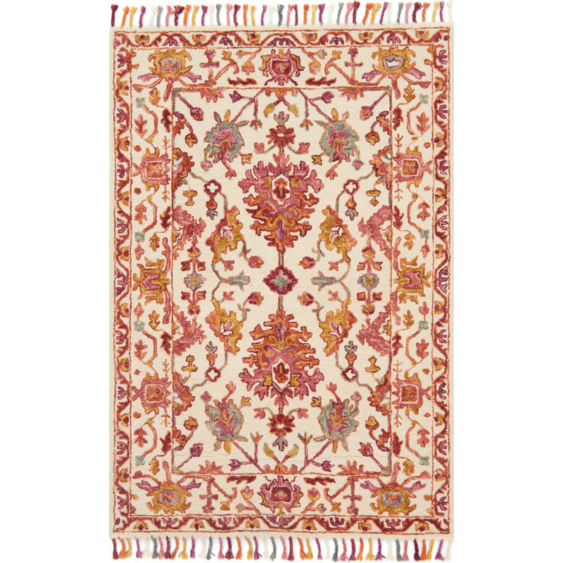 Tapis rose / orange en laine crocheté à la main Leyna, Rectangle 9 pi 3 po x 13 pi