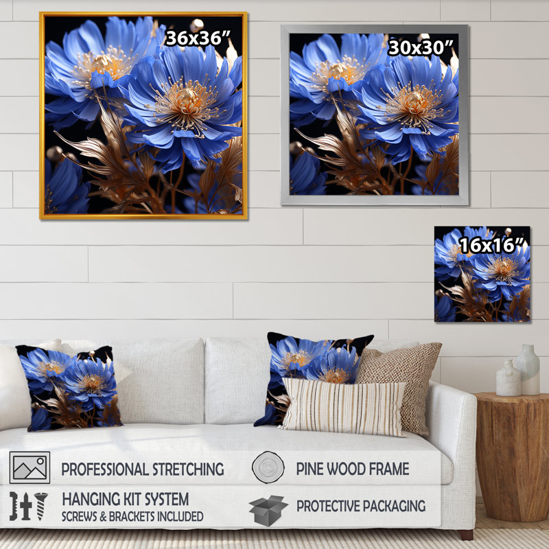 «Cornflowers Blue Tones Expression II», reproduction sur toile, H 16 po x l 16 po x P 1 po, Toile tendue