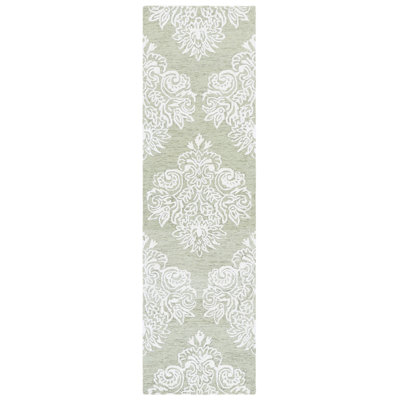 Darrold 619 Hand Tufted Wool/Viscose/Cotton Damask Indoor Use Only Rug in Sage/Ivory