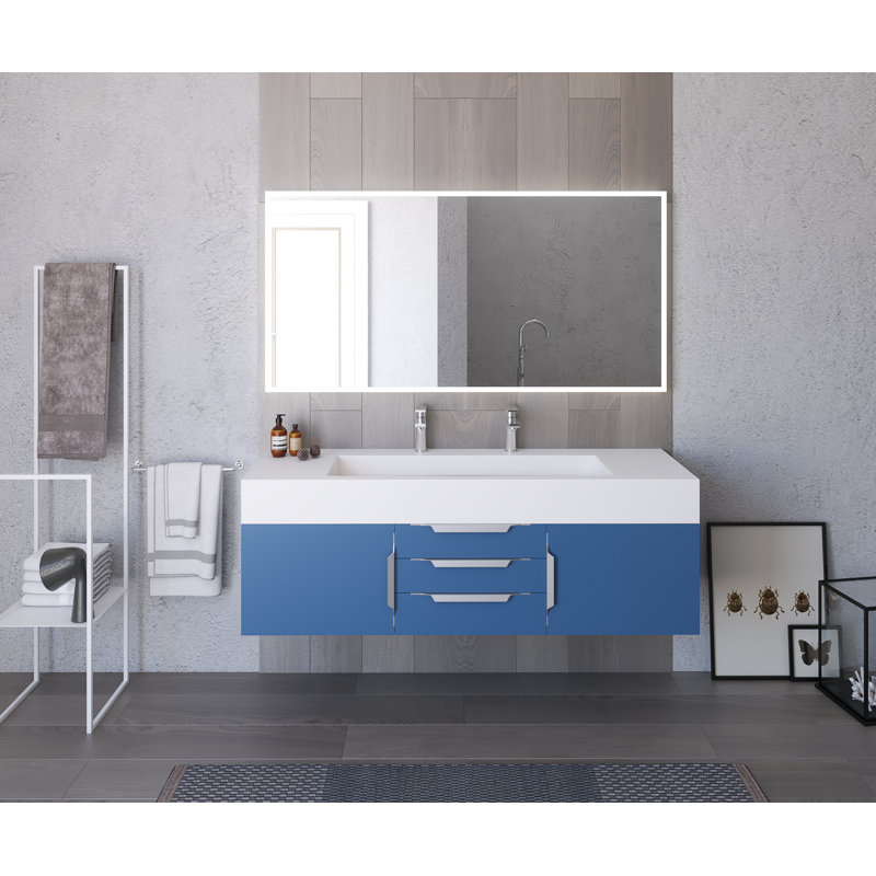 Ensemble de meuble-lavabo simple 60 po Nile, Or, Blanc, Bleu