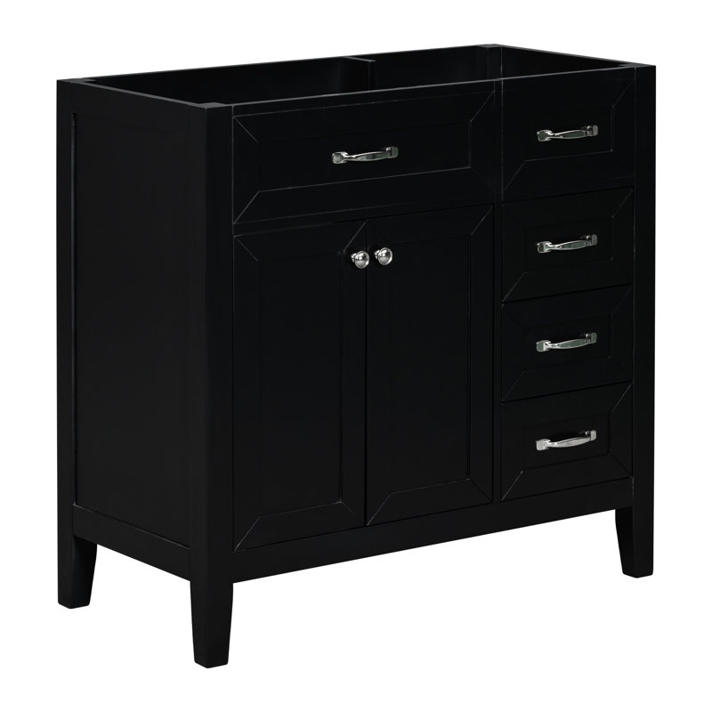Base d'armoire de salle de bain 36 po. Meuble-lavabo autoportant noir avec tiroirs. Fabriqué en armoire moderne. Assemblage requis Élégant meuble en caoutchouc et teinté.