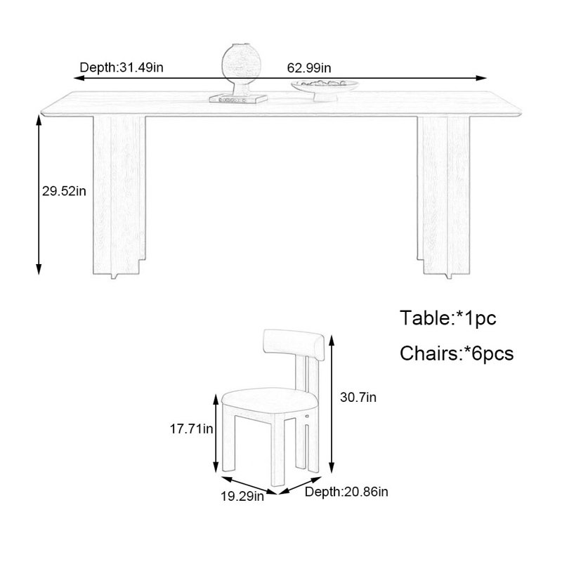 Cave Rock Plate Dining Table And Chair Combination 6 - Person Double Pedestal Dining Set, 29.52'' H x 31.49'' W x 62.99'' L