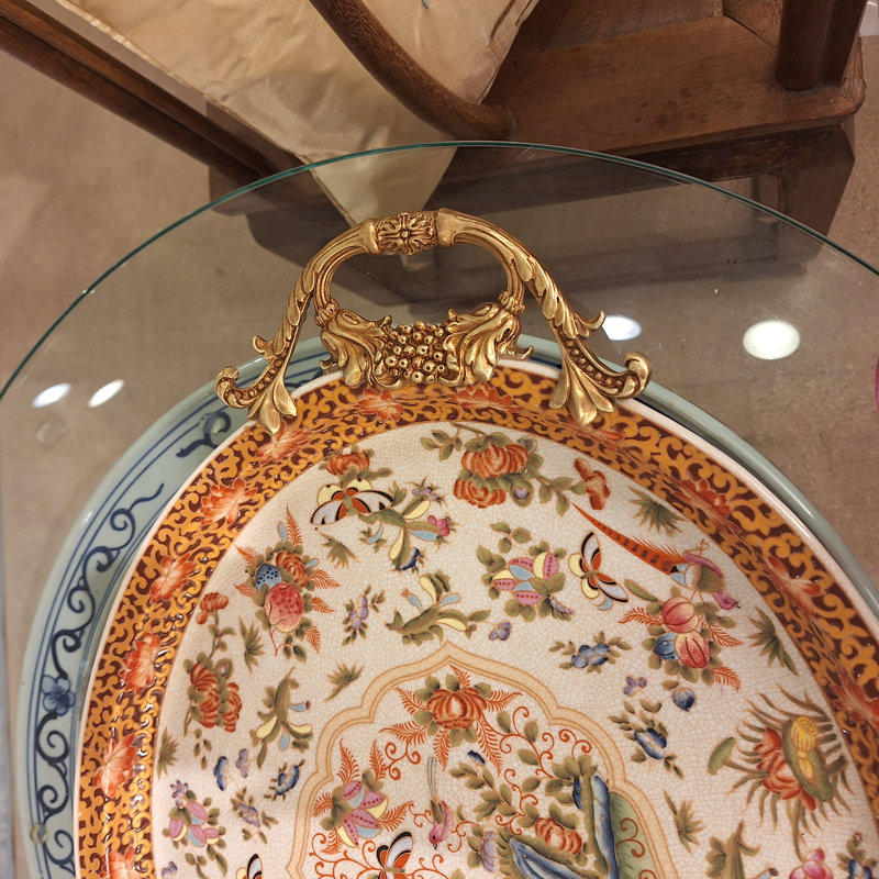 Porcelain Oval Tray with Bronze Ormolu - Regency