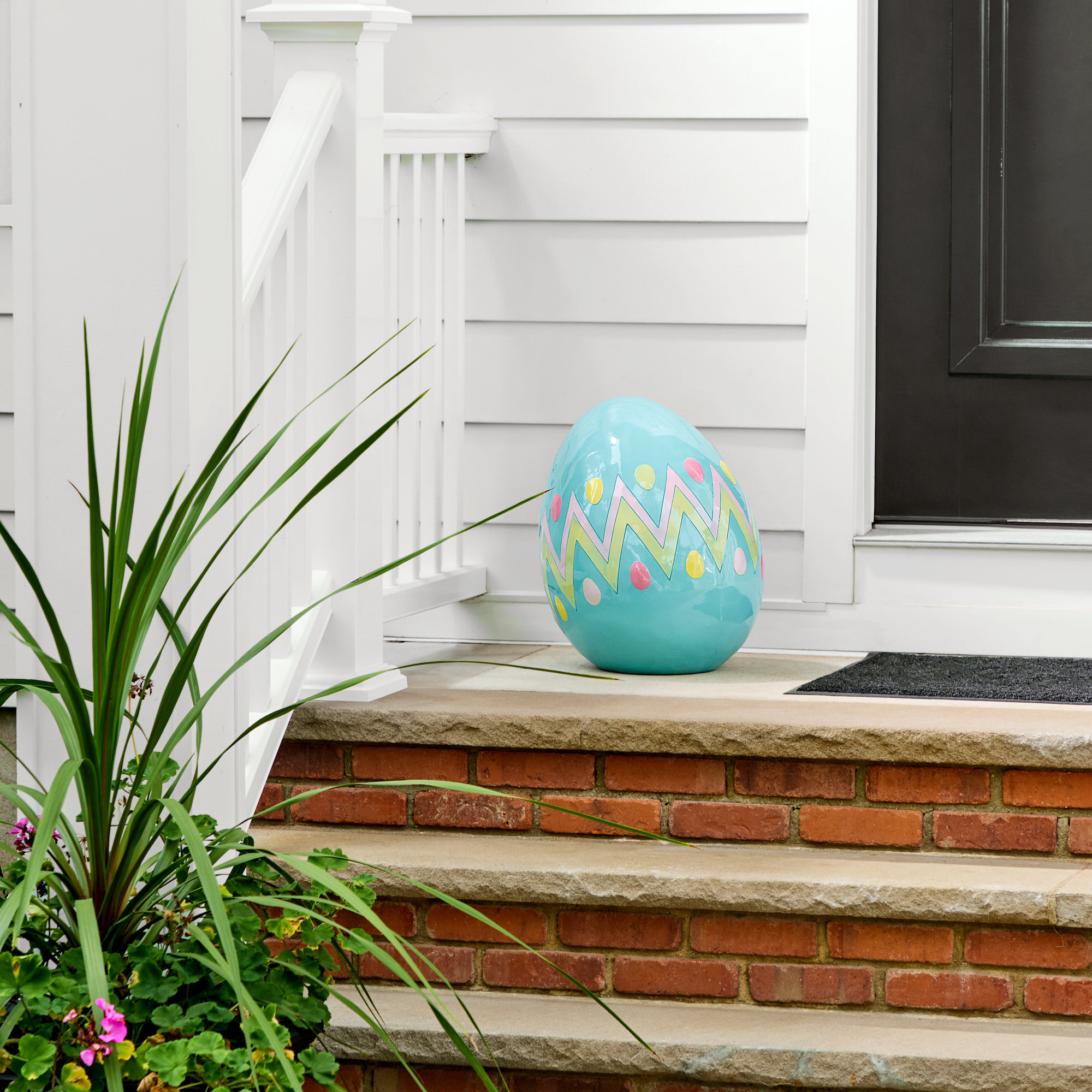 18.25" Resin Outdoor Easter Egg, Blue/Pink/Yellow