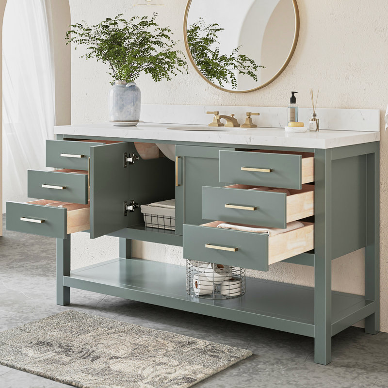 ARIEL Magnolia 60 Single Sink Bathroom Vanity with Top, Vintage Green