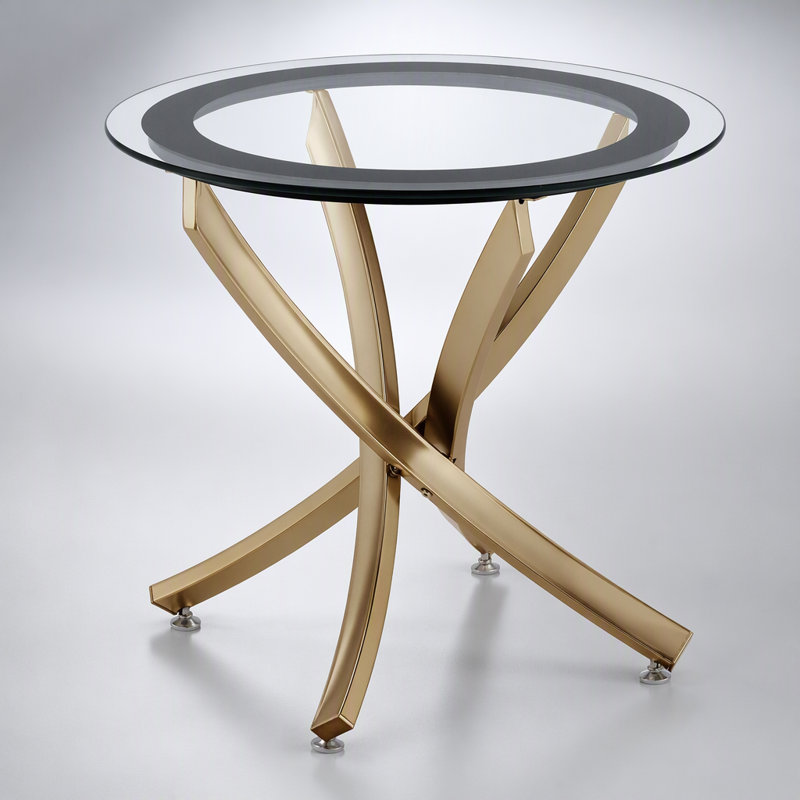 Round Glass Top End Table with Rose Brass Finish and Black Frame