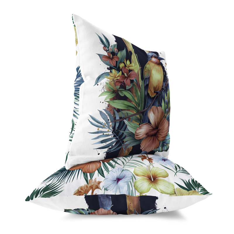 Coussin décoratif intérieur / extérieur Tropical Jungle Bird, Bleu / Vert, H 18 po x l 18 po