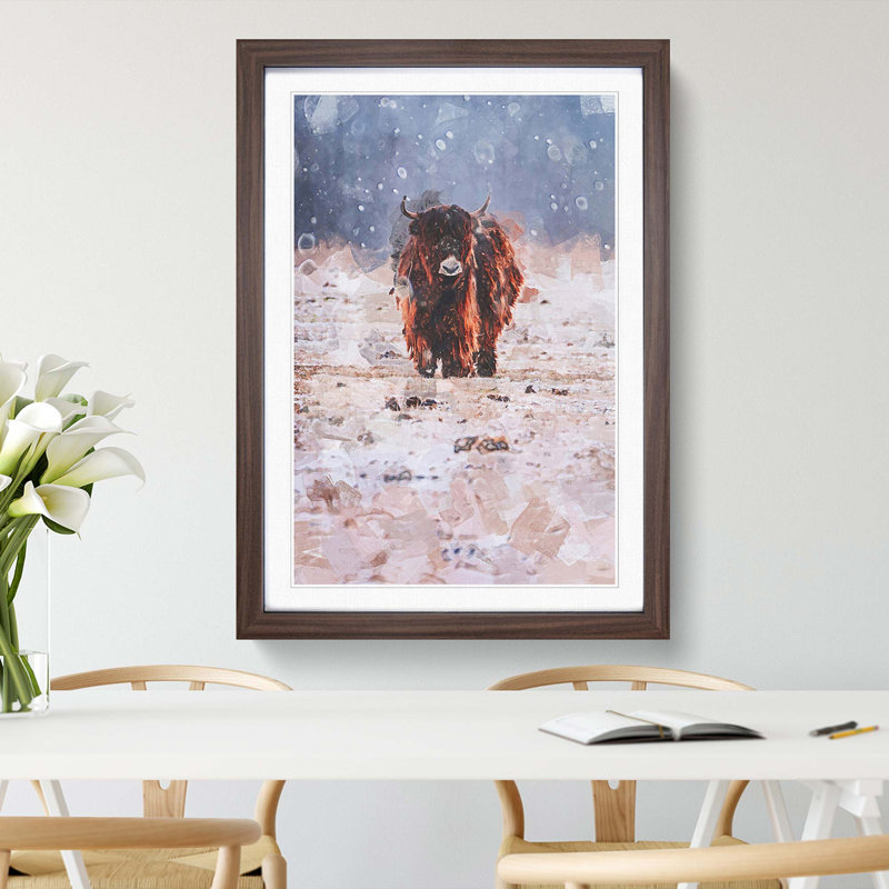 Lone Cow at Winter in Abstract - Picture Frame Graphic Art Print, Walnut, 91cm H x 60cm W x 2cm D