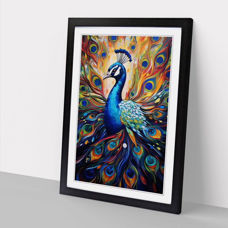 Peacock - Single Picture Frame Print on Wood, 34cm H x 25cm W, Black Framed