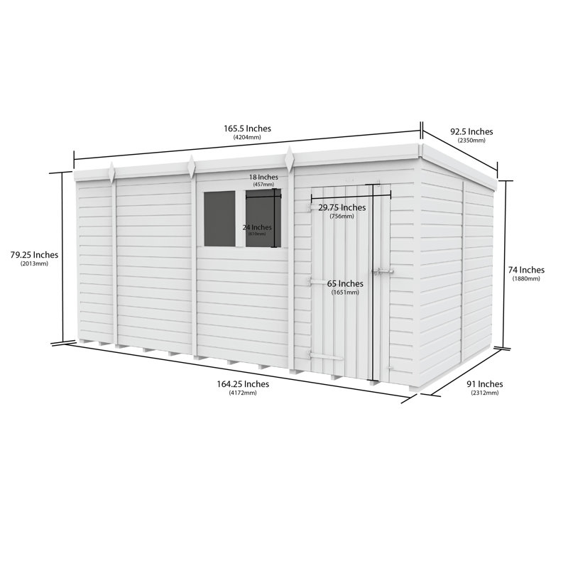 Total Sheds 14ft x 8ft Security Pent Shed - Heavy-Duty Hasp Staple Anti-Tamper - Pressure Treated Timber - UK Manufactured