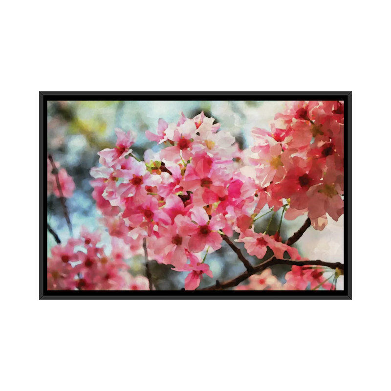 «Cherry Flowers IV» par Irena Orlov - reproduction d'art sur toile tendue, H 32 po x l 48 po x P 1,5 po, Toile encadrée noire