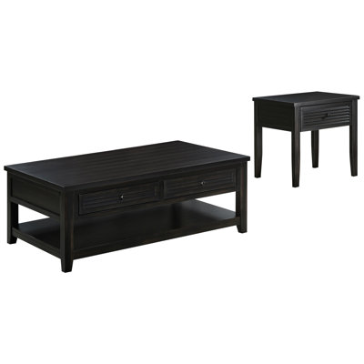 Distressed Finish 2 Coffee And End Table , Rectangular Design, Engineered Wood, Drawer Storage For Flower Arrangements Shape, Pine Veneer Finish, Stuf